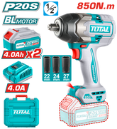 PISTOLA IMPACTO INALAMBRICA 1/2" 20V 850 NM INCLUYE 2 BATERIAS 1 CARGADOR INDUSTRIAL SUPER TOTAL (UTIWLI2085)